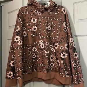 Buckle Floral Patchwork Sweatshirt - Brown and Pink